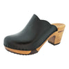 nina, clogs damen mit absatz und biegsamer nachhaltiger holzsohle, der bestseller, holzclogs woody, woody schuhe, woody shoes, handgemachte holzschuhe aus österreich, kärnten, farbe: schwarz, glattleder