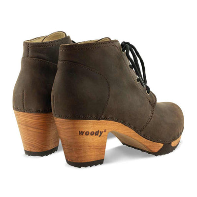 nora, clog boots damen stiefel mit biegsamer nachhaltiger holzsohle, der bestseller, farbe: nero-plata alias schwarz-spotted, holzclogs woody, woody schuhe, woody shoes, handgemachte holzschuhe aus österreich, kärnten