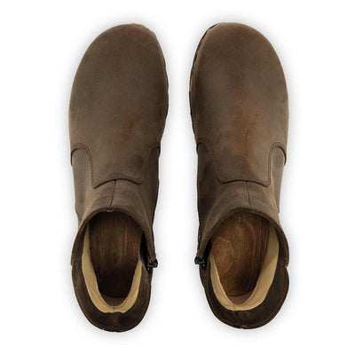 olga, clog stiefelette damen mit biegsamer nachhaltiger holzsohle, farbe: caffe, holzclogs woody, woody schuhe, woody shoes, handgemachte holzschuhe aus österreich, kärnten