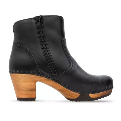 clogs damen tanja woody holzschuhe. tanya ankle boots gefüttert, damenstiefel, stiefel, damenclogs mit flexibler, biegsamer holzsohle. holzclogs, clogs damen knöchel stiefel, damen clogs mit fussbett. ankleboots holz schuhe, holzclog, holzschuhe kaufen, Farbe: tresor nero (schwarz) 