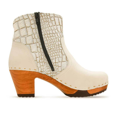 clogs damen tanja woody holzschuhe. tanya ankle boots gefüttert, damenstiefel, stiefel, damenclogs mit flexibler, biegsamer holzsohle. holzclogs, clogs damen knöchel stiefel, damen clogs mit fussbett. ankleboots holz schuhe, holzclog, holzschuhe kaufen, farbe: schwarz - cocco silver