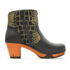 clogs damen tanja woody holzschuhe. tanya ankle boots gefüttert, damenstiefel, stiefel, damenclogs mit flexibler, biegsamer holzsohle. holzclogs, clogs damen knöchel stiefel, damen clogs mit fussbett. ankleboots holz schuhe, holzclog, holzschuhe kaufen, farbe: schwarz - cocco gold