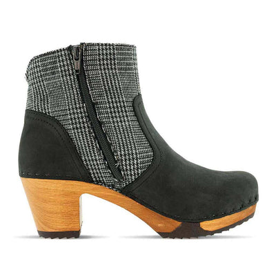 clogs damen tanja woody holzschuhe. tanya ankle boots gefüttert, damenstiefel, stiefel, damenclogs mit flexibler, biegsamer holzsohle. holzclogs, clogs damen knöchel stiefel, damen clogs mit fussbett. ankleboots holz schuhe, holzclog, holzschuhe kaufen, farbe: nero-london