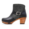 Stiefelette Damen Tina woody Schuhe. Damen Stiefelette mit Absatz. Clog mit Kalbslederfutter als Damenstiefel. Damenclogs, Damen Clogs - Clogs Damen. Holzschuhe für Damen, Damen Clogs, Holzclogs, Damen Pantoletten mit Holzsohle. Farbe: schwarz-argento