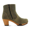 Stiefelette Damen Tina woody Schuhe. Damen Stiefelette mit Absatz. Clog mit Kalbslederfutter als Damenstiefel. Damenclogs, Damen Clogs - Clogs Damen. Holzschuhe für Damen, Damen Clogs, Holzclogs, Damen Pantoletten mit Holzsohle. Farbe: oliva (gruen)