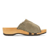 vanessa, pantoletten clogs damen mit biegsamer nachhaltiger holzsohle, der bestseller, farbe: sand-warm_grey, holzclogs woody, woody schuhe, woody shoes, handgemachte holzschuhe aus österreich, kärnten