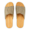 vanessa, pantoletten clogs damen mit biegsamer nachhaltiger holzsohle, der bestseller, farbe: sand-warm_grey, holzclogs woody, woody schuhe, woody shoes, handgemachte holzschuhe aus österreich, kärnten