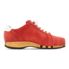 clogs herren sneaker wayne woody holzschuhe. herren clogs, flexible, biegsame holzsohle. holzclogs, sneaker clogs herren, männer clogs mit fussbett. woody leder clogs herren. holzclogs, holzschuhe bestellen. farbe: rosso-weiss (rot-weiss), logo detailansicht