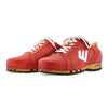 clogs herren sneaker wayne woody holzschuhe. herren clogs, flexible, biegsame holzsohle. holzclogs, sneaker clogs herren, männer clogs mit fussbett. woody leder clogs herren. holzclogs, holzschuhe bestellen. farbe: rosso-weiss (rot-weiss), logo detailansicht