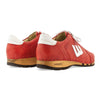 clogs herren sneaker wayne woody holzschuhe. herren clogs, flexible, biegsame holzsohle. holzclogs, sneaker clogs herren, männer clogs mit fussbett. woody leder clogs herren. holzclogs, holzschuhe bestellen. farbe: rosso-weiss (rot-weiss), logo detailansicht