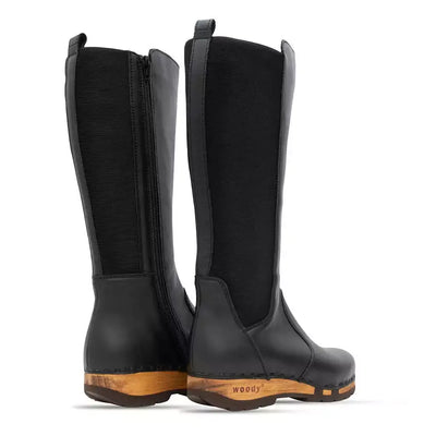 ZOEY - Stiefelette Damen woody Schuhe. Damen Stiefelette mit Absatz. Damenclogs, Damen Clogs - Clogs Damen. Holzschuhe für Damen, Holzclogs, Damen Pantoletten mit Holzsohle. Damen Stiefelette kaufen. Farbe: nero (schwarz)