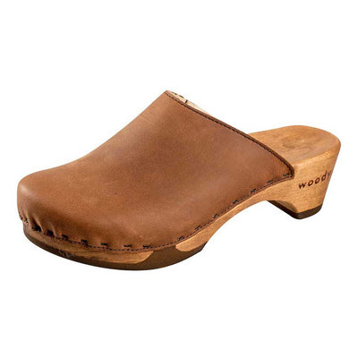 katharina, clogs damen mit biegsamer nachhaltiger holzsohle, farbe: tabacco-braun, holzclogs woody, woody schuhe, woody shoes, handgemachte holzschuhe aus österreich, kärnten