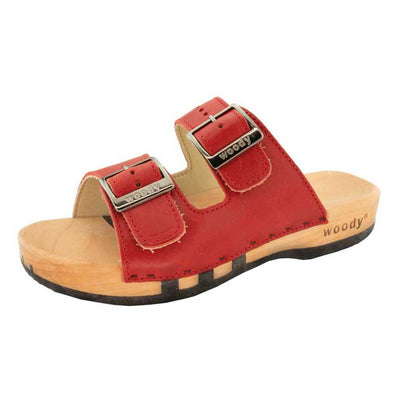 maxima, pantoletten clogs damen mit biegsamer nachhaltiger holzsohle, der bestseller, farbe: rosso, holzclogs woody, woody schuhe, woody shoes, handgemachte holzschuhe aus österreich, kärnten