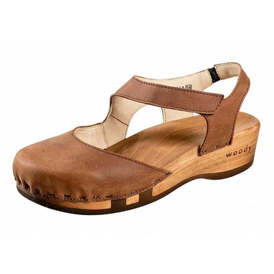 nicole, sandalen clogs damen mit biegsamer nachhaltiger holzsohle, der bestseller, farbe: tabacco-braun, holzclogs woody, woody schuhe, woody shoes, handgemachte holzschuhe aus österreich, kärnten